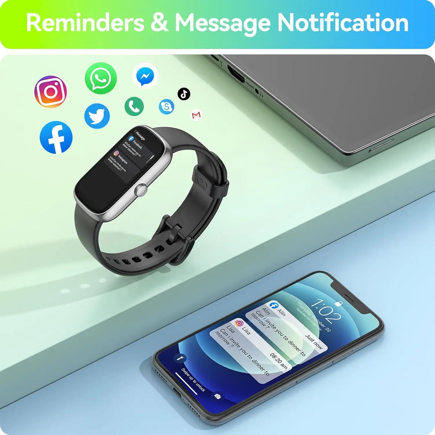 Fitness Tracker with Heart Rate Blood Oxygen Sleep Monitor, IP68 Waterproof Activity & Pedometer, smart Watches for Women Men