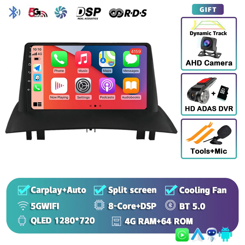 Android 15 For Renault Megane 2 2002-2009 2K QLED Android Car Radio Multimedia Video Player GPS Stereo CarPlay 4G Navigationv BT