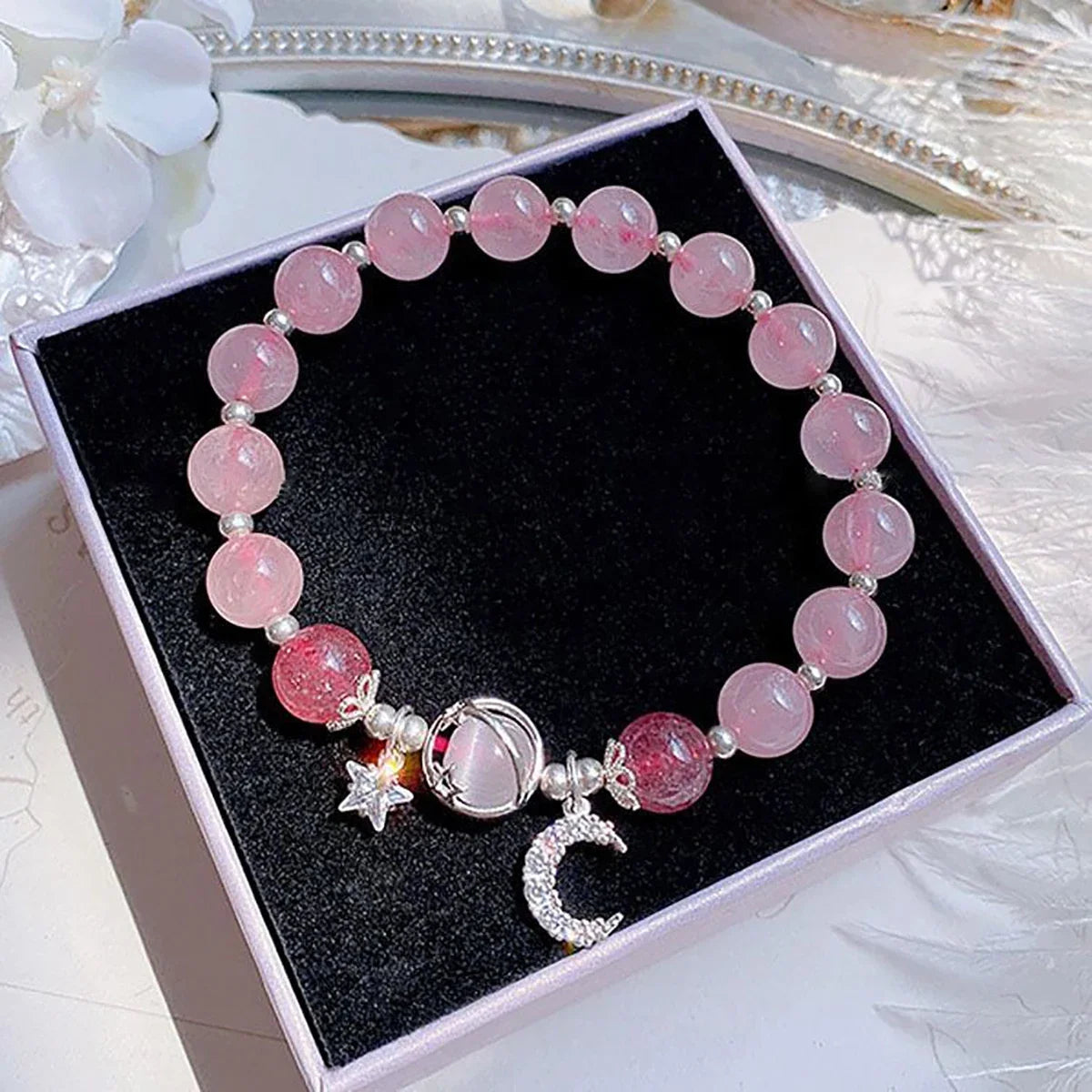 Blue Purple Color Opal Stone Bracelet For Women Girls Shiny Crystal Bracelets Moon Star Pendant Bangles Wristband Jewelry