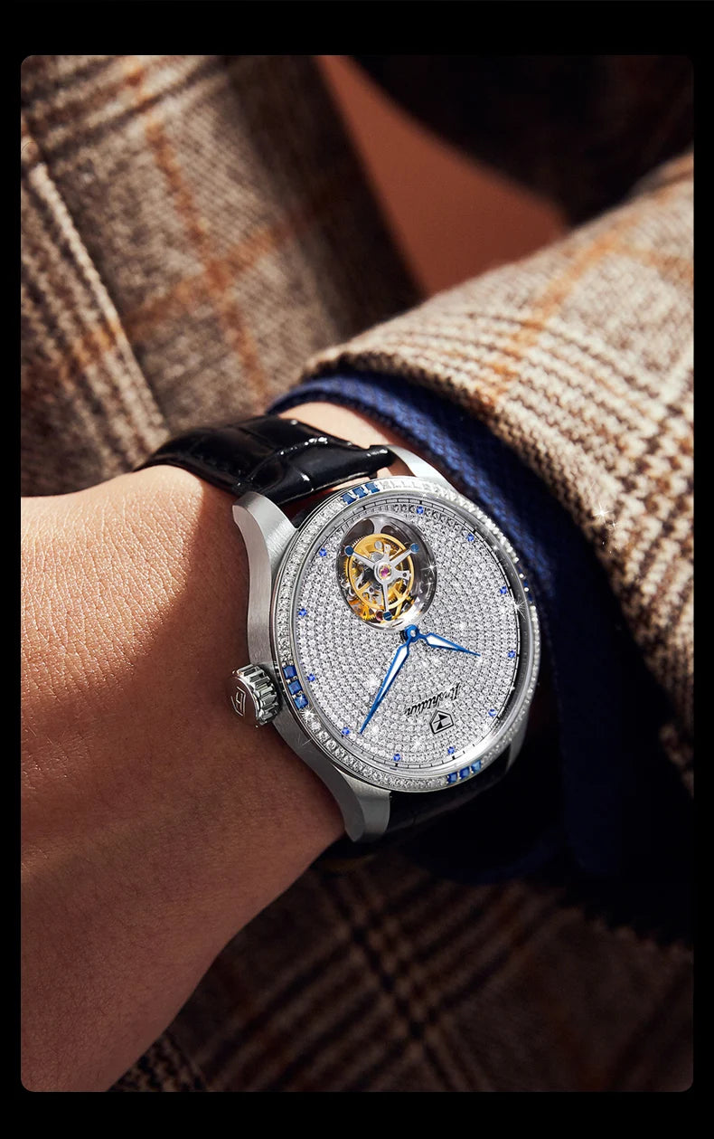 JSDUN High Quality Men Watch Tourbillon Movement Automatic Mechanical Watch Waterproof Luminous Original Luxury Male Wristwatch