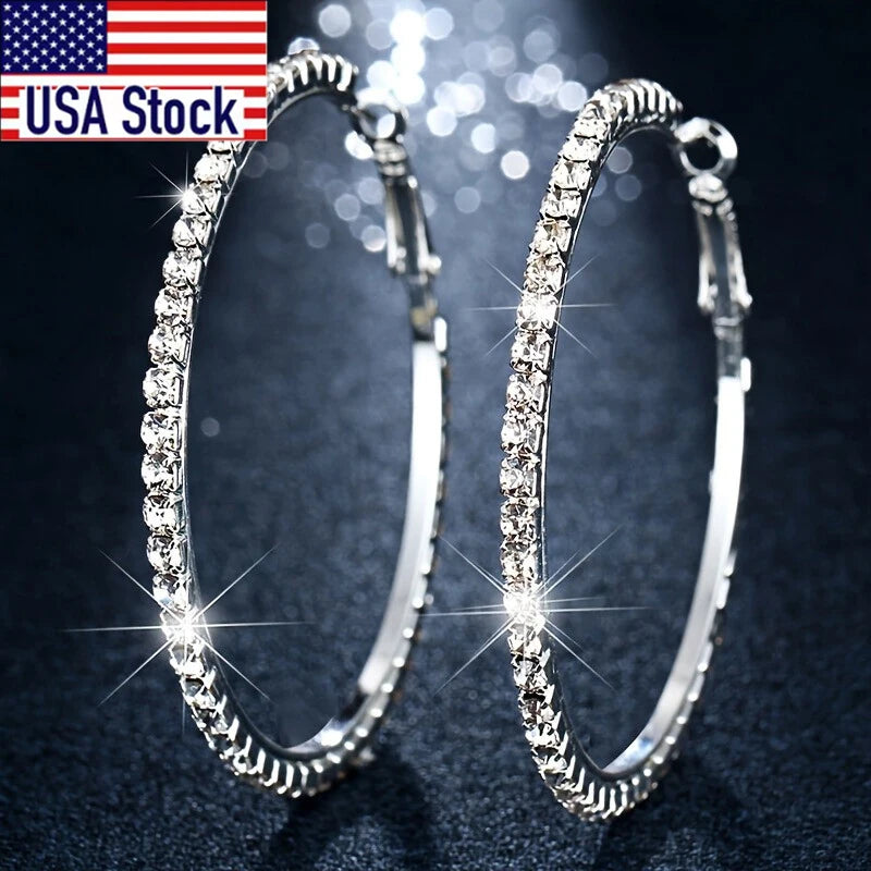 1Pair of fashionable round zirconia ring earrings, perfect for birthdays