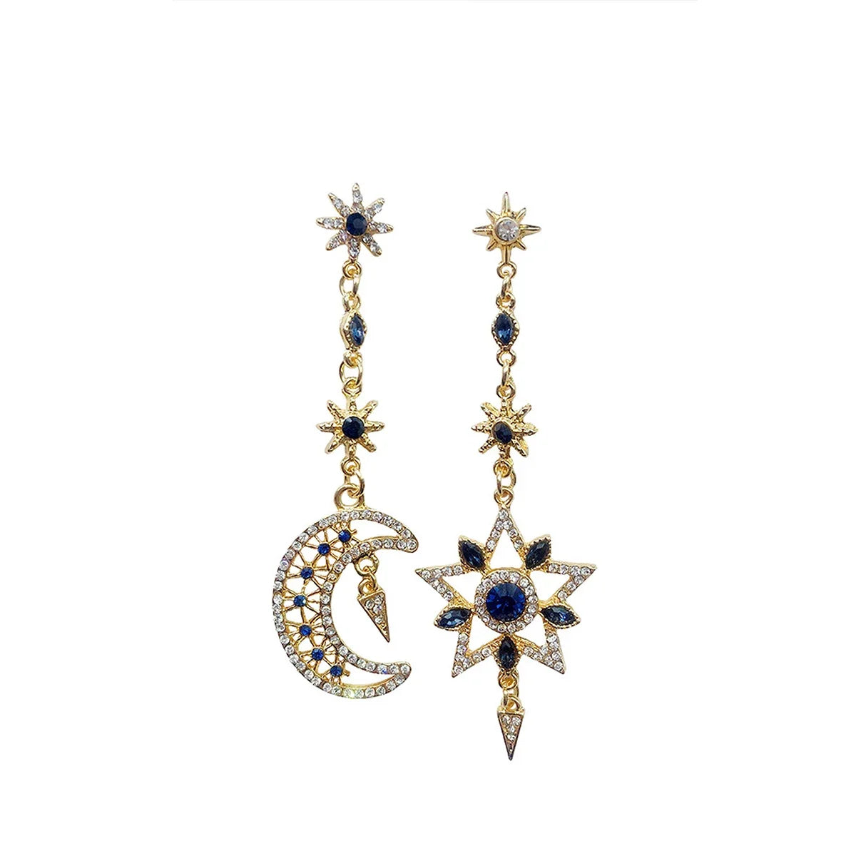 Elegant Silver Color Asymmetric Star Moon Earrings Long Statement Tassel Sparkling Personalized Earrings Jewelry