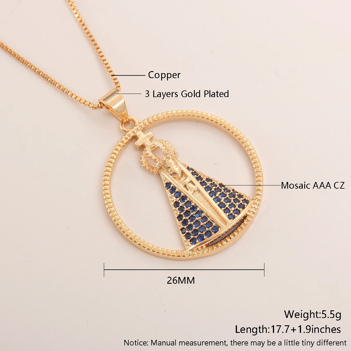 Nossa senhora Women/Girls Lujan Virgin Necklace virgen de guadal AAA CZ Choker Religious Gold Plated mardi gras Jewelry