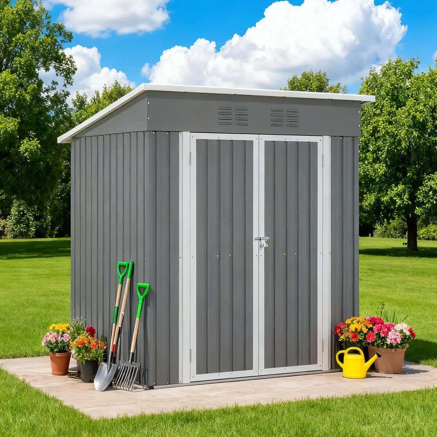 6x4FT Metal Outdoor Storage Shed Sloping Roof Lockable Aluminum Frame Garden Patio Lawn Tool Bike Easy Assembly, Customized