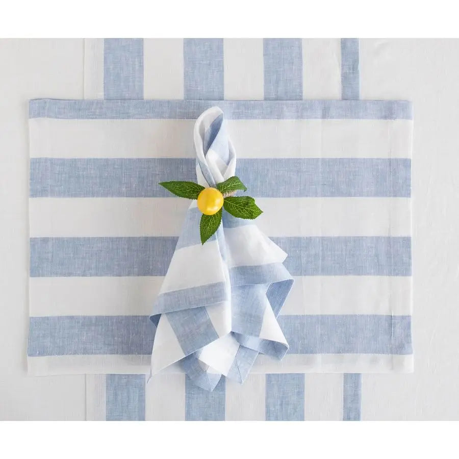 Linen Placemats Set of 4 Cabana Stripe Sky Blue and White Placemats 14 x 19 Inch 100 Pure Linen Place Mats for Spring, Easter