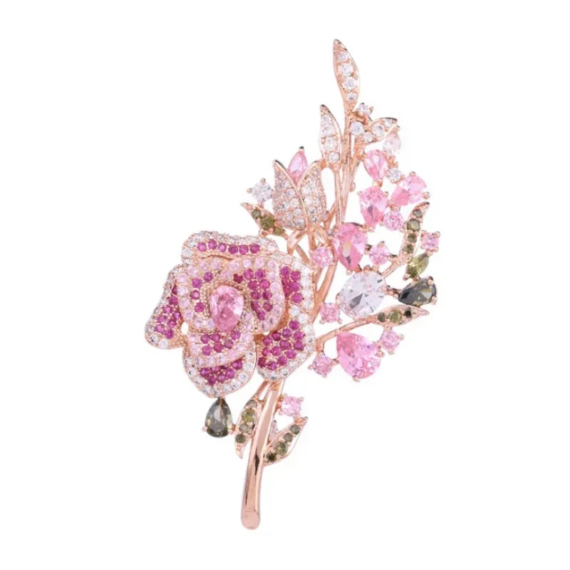 Lady Wedding Pink Branch Flower Brooch Fashion Crystal  Brooch Pin Clothing Accessories Jewelry