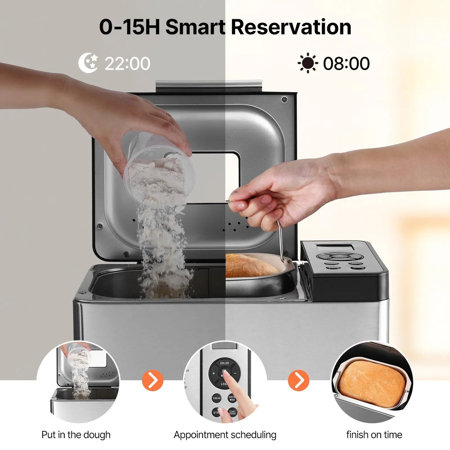 19-in-1 Bread Maker Nonstick Ceramic Pan 650W Automatic Breadmaker with Gluten Free Setting Digital Programmable for Home