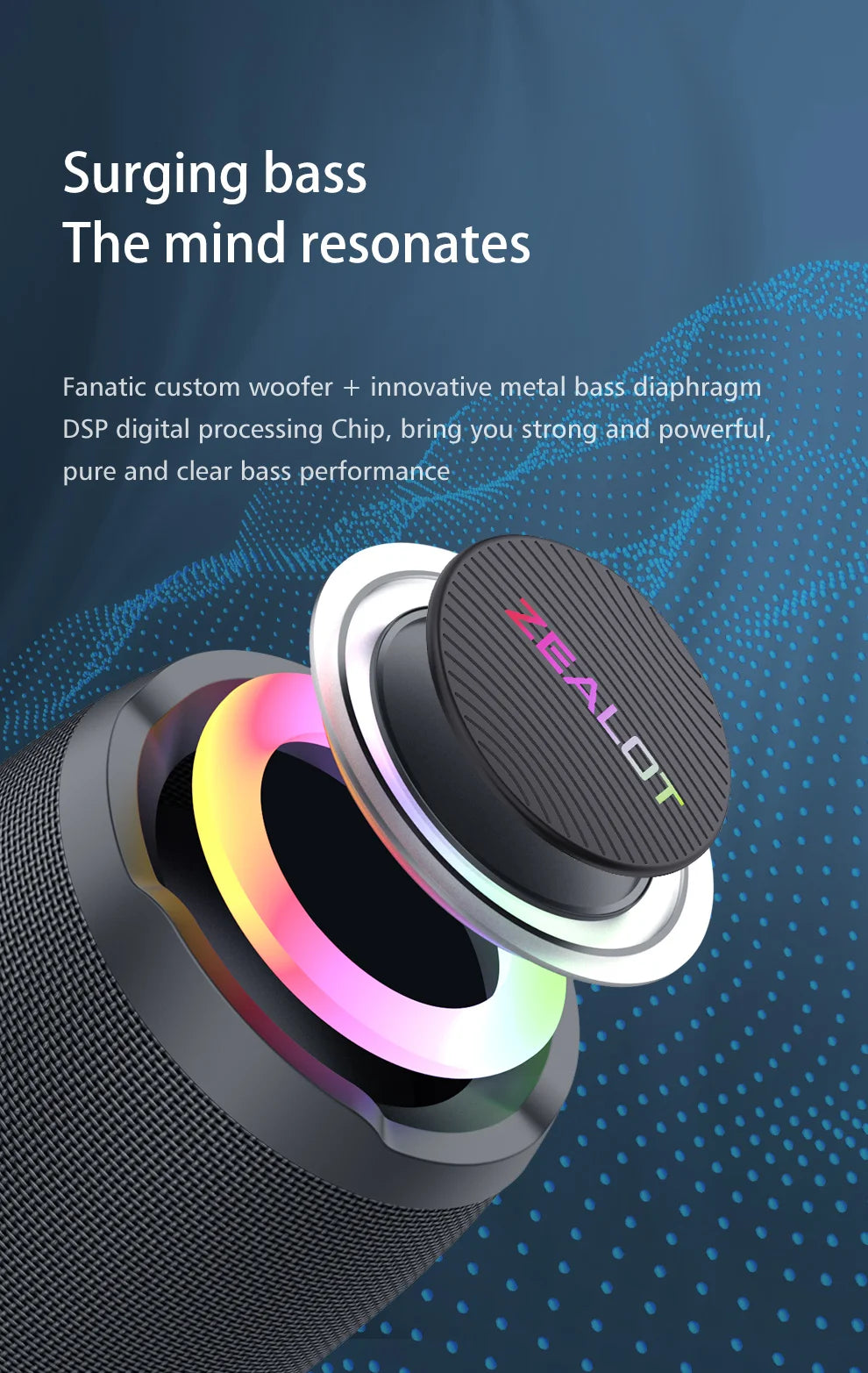 Zealot S49 20W Portable Ourdoor Wireless Subwoofer Speaker,Waterproof IPX 6,Dual Pairing,3600mAh Battery, 12 Hours Playtime