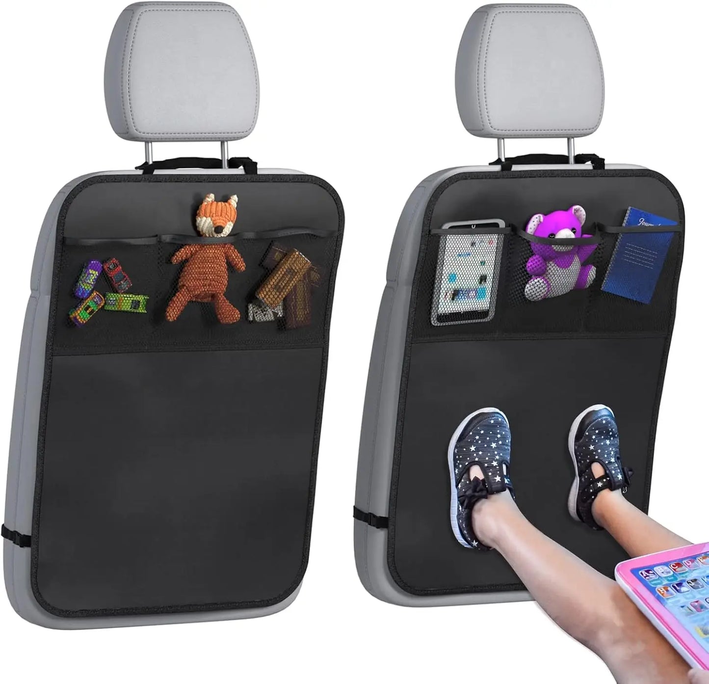 Kids Car Back Seat Cover with 3-Pocket Organizer, 2 Pack Waterproof Kick Mats Protector for Vehicles