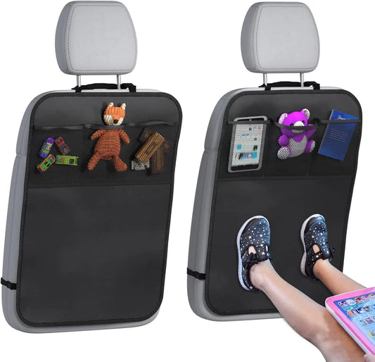 Kids Car Back Seat Cover with 3-Pocket Organizer, 2 Pack Waterproof Kick Mats Protector for Vehicles