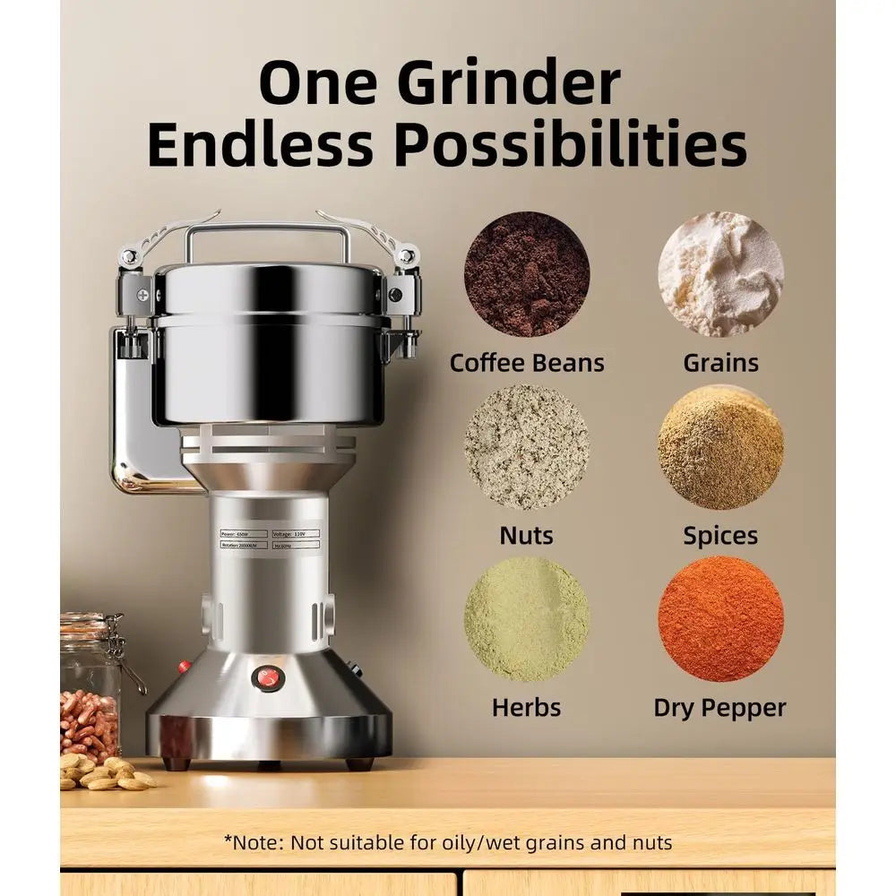 650W Electric Grain Mill Grinder, 150g High-Speed Stainless Steel Dry Food Grinder for Wheat, Rice, Corn, Spices & Herbs, with T