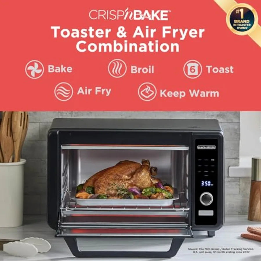 6-Slice Digital Air Fry Toaster Oven with Crisp 'N Bake Technology for Even Baking and Frying Stainless Steel Finish Silver Col