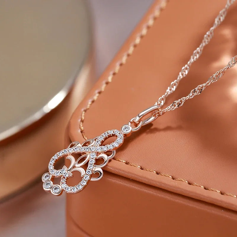 New Trend Crystal Flower Pendant Necklace Women Natural Zircon 585 Rose Gold Ethnic Bride Necklace Fashion Vintage Jewelry Urn