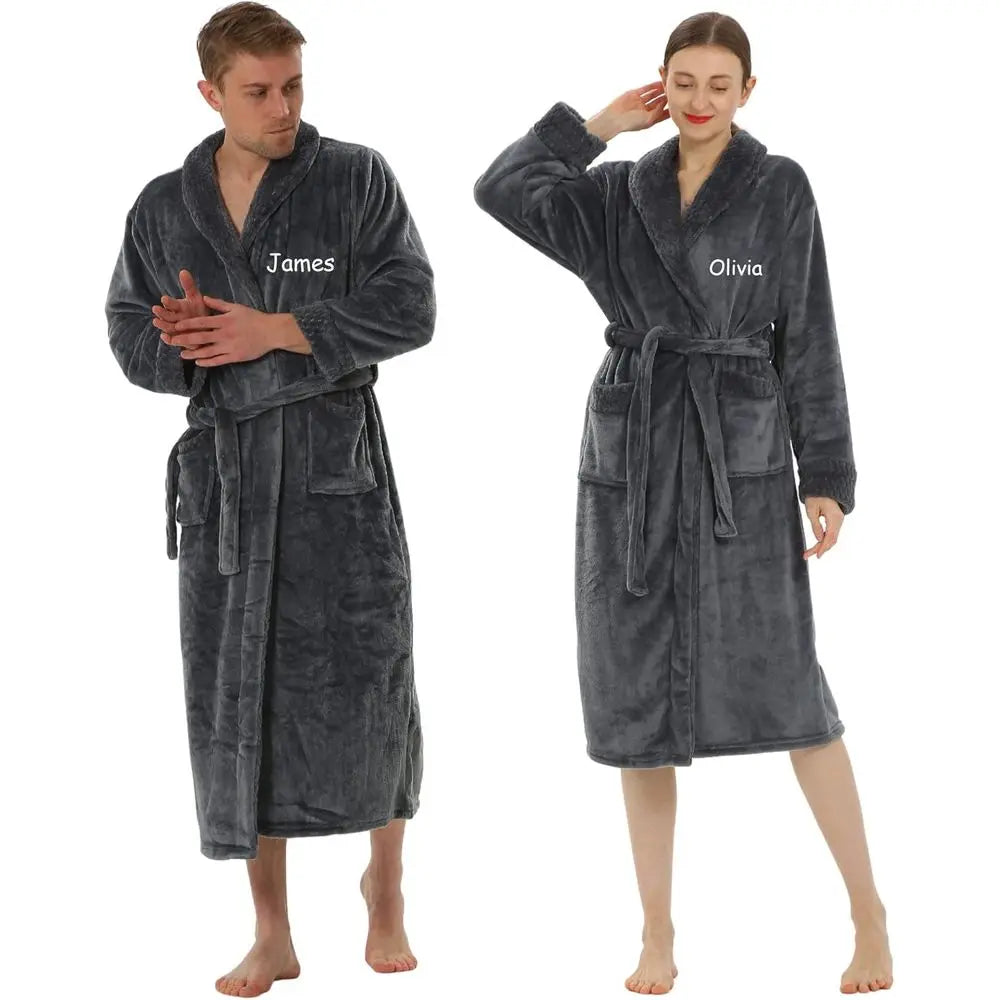 Couple Robes with Custom Names, Soft Matching Bathrobes for Women & Men (2pc)