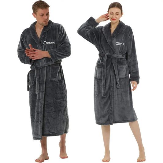 Couple Robes with Custom Names, Soft Matching Bathrobes for Women & Men (2pc)