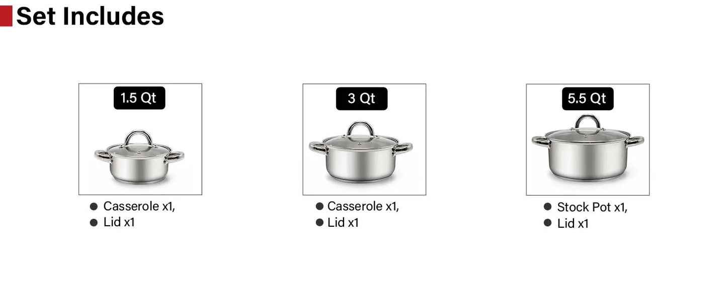 Kitchen Cookware Sets, 12-Piece Basic Stainless Steel Pots and Pans, Silver