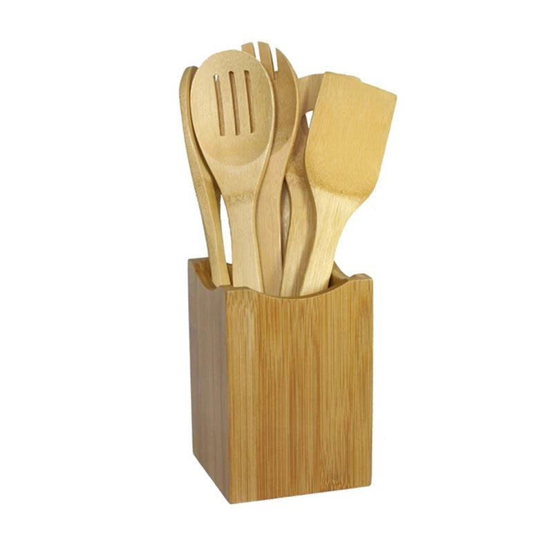 6 Pieces Bamboo Spoon Spatula Kitchen Utensil Wooden Cooking Tool Mixing Set Cuisine Outils Accessoires