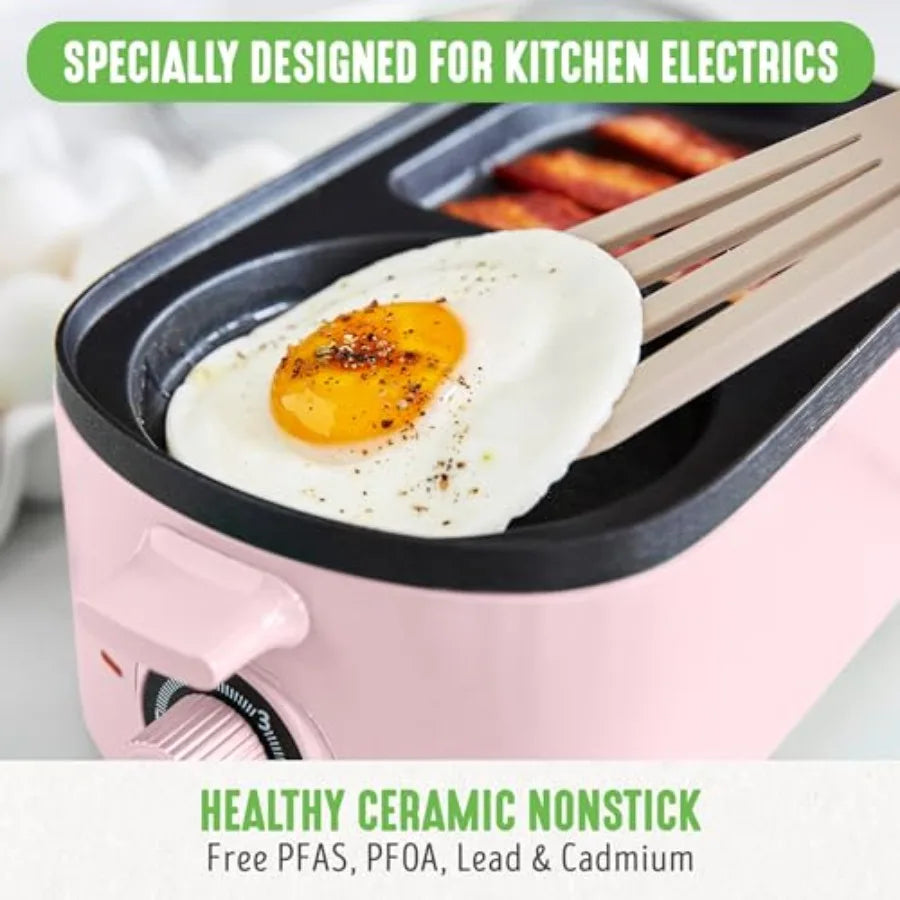3-in-1 Breakfast Maker Station Healthy Ceramic Nonstick Dual Griddles for Eggs Meat Sausage Bacon Pancakes and Breakfast Sandwi