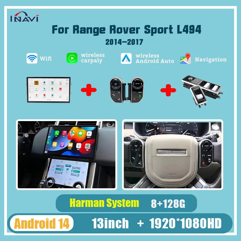 13'' For Range Rover sport 2014-2017 L494 Android 14 Multimedia Player Radio Wireless Carplay Retains the Original Feature Menu