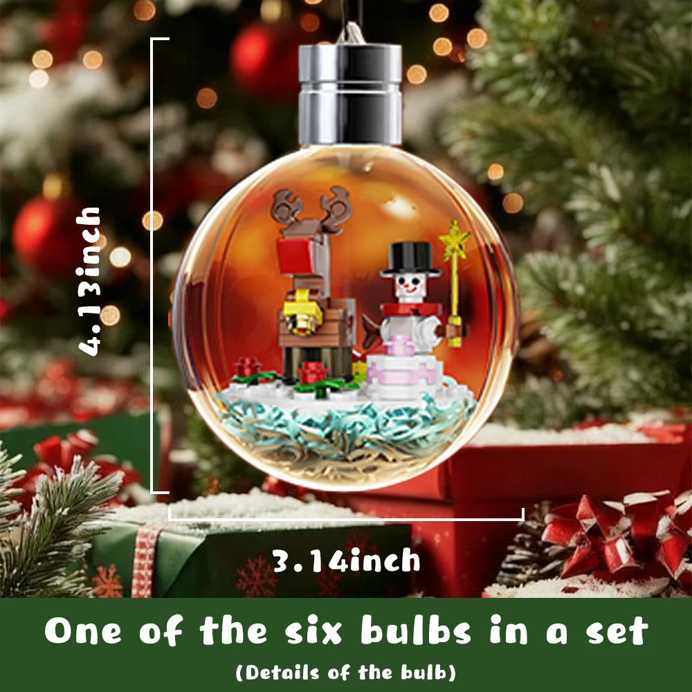 Shipped from the US 6-in-1 Christmas Bulbs Building Blocks with LED Strips Family Party Decor Kids Brick Toy Gift Night Lamp New