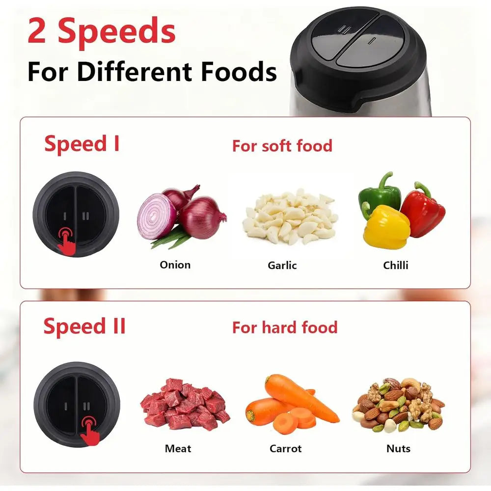 Meat Grinder with 2 Bowls 8 Cup and 8 Cup, Electric Vegetable Chopper with 4 Large Blades for Fruits, Meat, Vegetables, Baby Foo