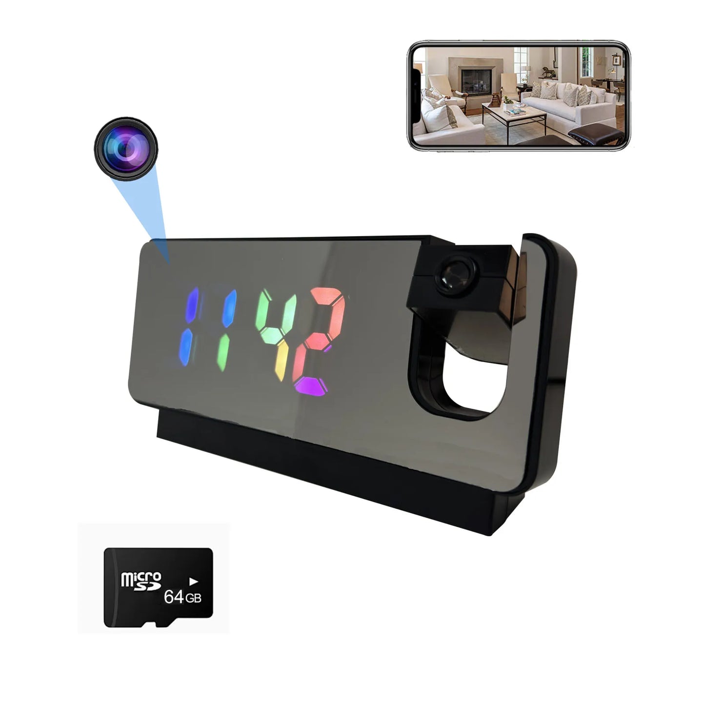 4K Ultra HD Projection Alarm Clock Camera with Wi-Fi, Motion Detection, Remote Viewing, Recording, Nanny Cam for Indoor Security