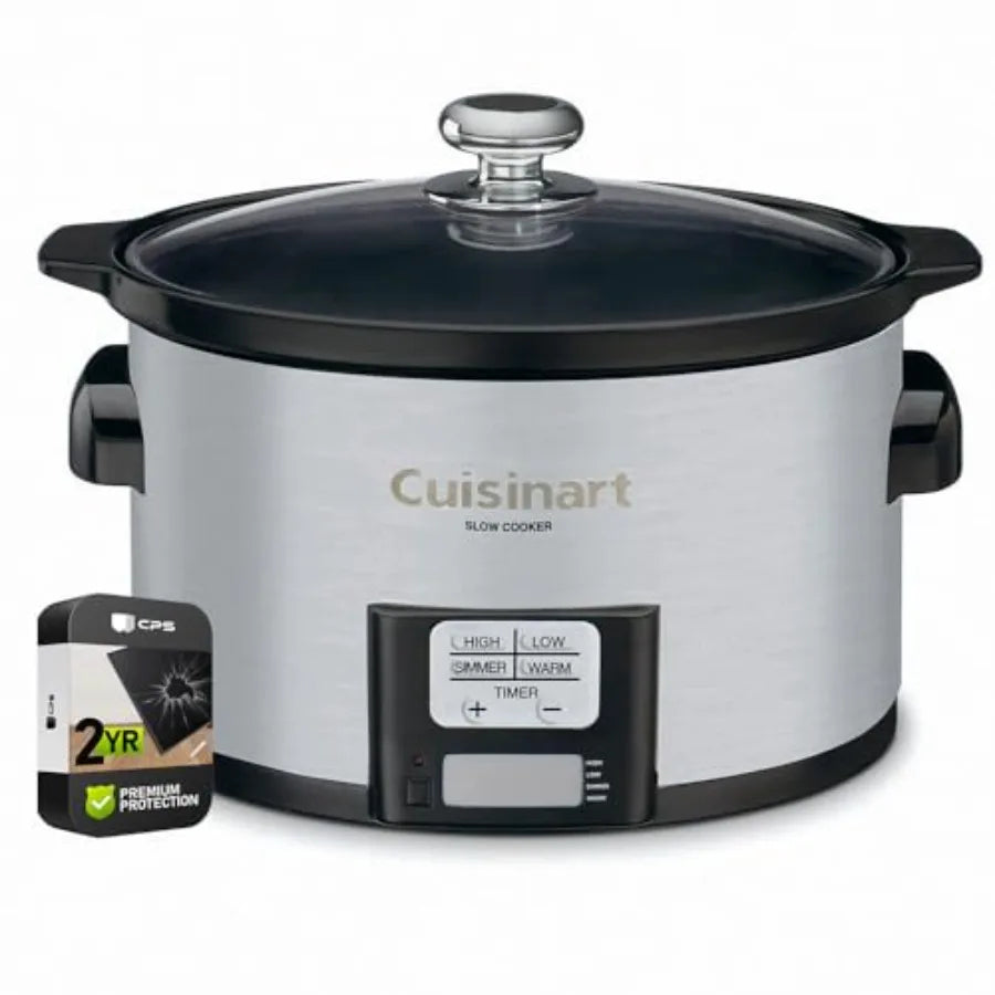 3.5 Quart Programmable Slow Cooker in Brushed Stainless Steel with Enhanced Protection Pack for Home Kitchen Use Black