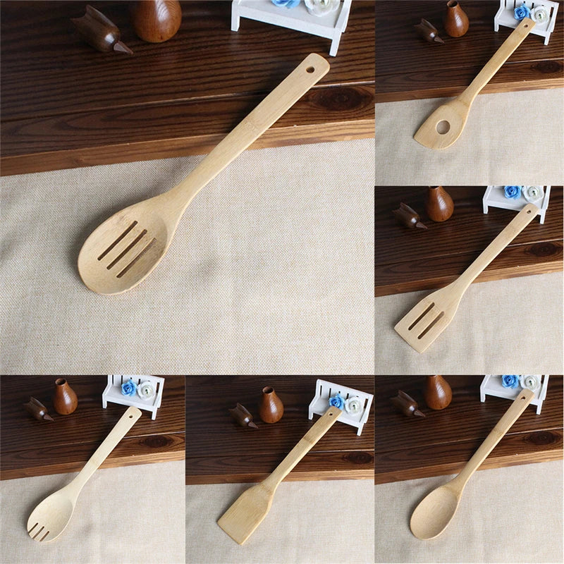 6 Pieces Bamboo Spoon Spatula Kitchen Utensil Wooden Cooking Tool Mixing Set Cuisine Outils Accessoires