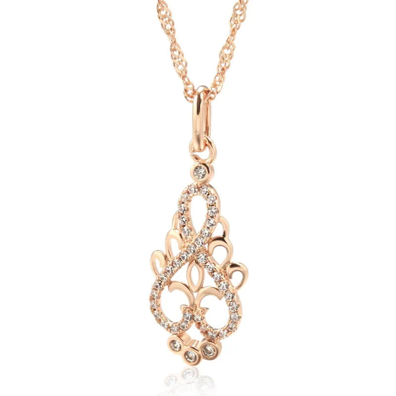 New Trend Crystal Flower Pendant Necklace Women Natural Zircon 585 Rose Gold Ethnic Bride Necklace Fashion Vintage Jewelry Urn