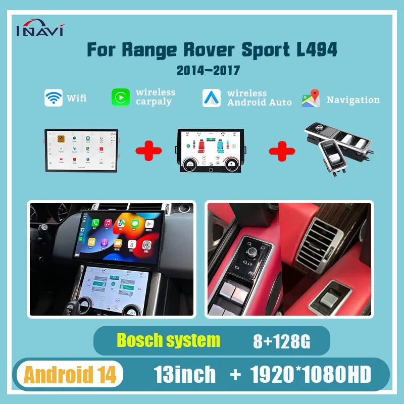 13'' For Range Rover sport 2014-2017 L494 Android 14 Multimedia Player Radio Wireless Carplay Retains the Original Feature Menu