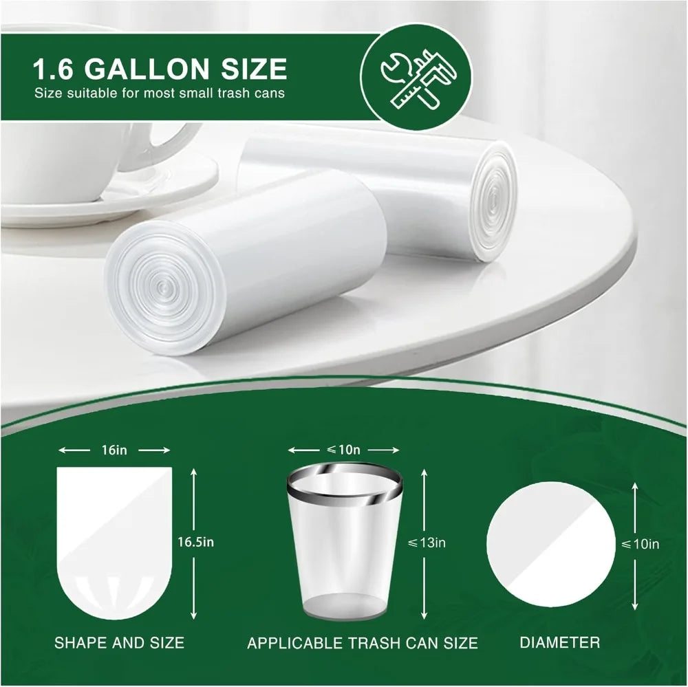120 Counts 1.6 Gallon Small Trash Bags, Mini Garbage Bags Fit 1.2-2 Gal Bathroom Office Bedroom