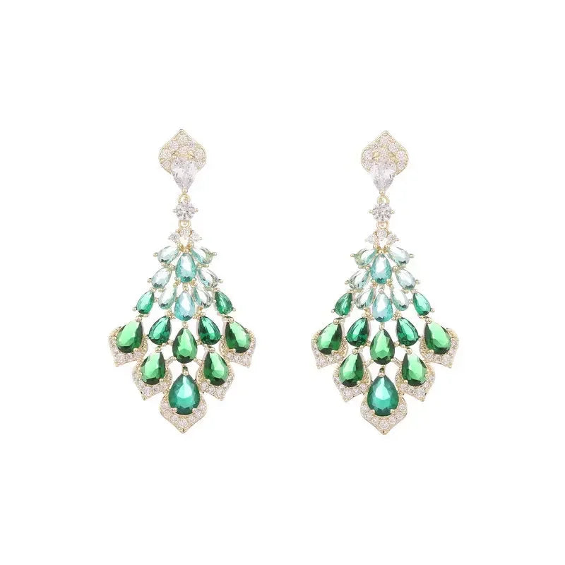 Shiny Cubic Zirconia Inlaid Earrings Waterdrop Petals Heavyweight Dress With Earrings