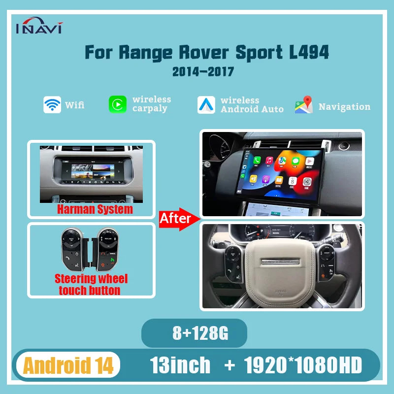 13'' For Range Rover sport 2014-2017 L494 Android 14 Multimedia Player Radio Wireless Carplay Retains the Original Feature Menu