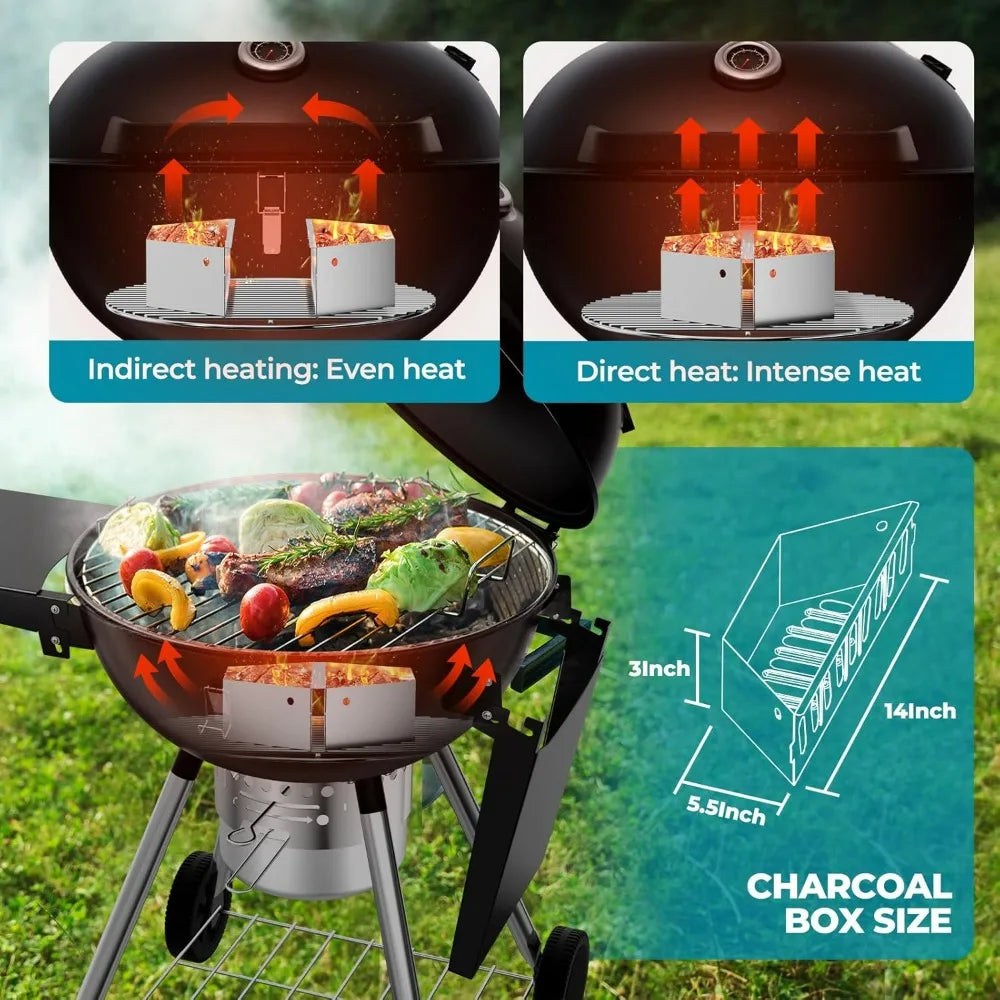 Charcoal Grill With Two Foldable Tables And Ash Catcher Portable