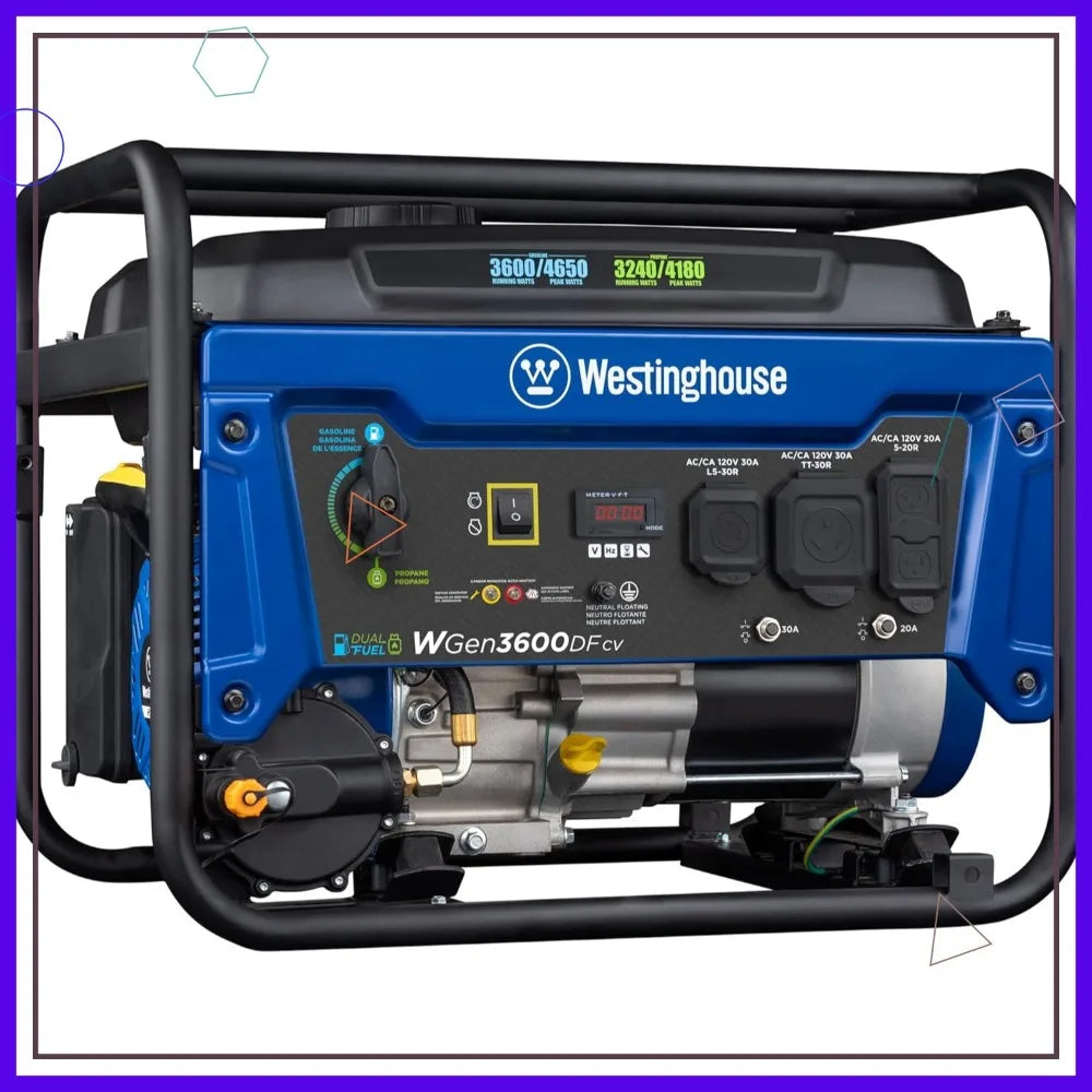 Dual Fuel Portable Generator 4650W Peak, RV Ready with 30A Outlet, Gas & Propane Powered, CO Sensor Safety