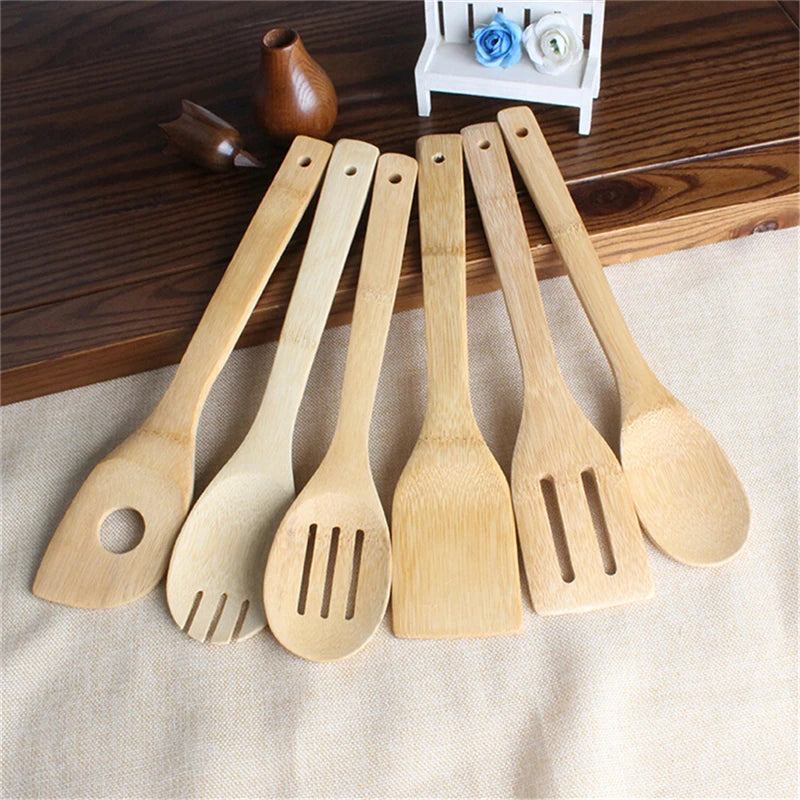 6 Pieces Bamboo Spoon Spatula Kitchen Utensil Wooden Cooking Tool Mixing Set Cuisine Outils Accessoires
