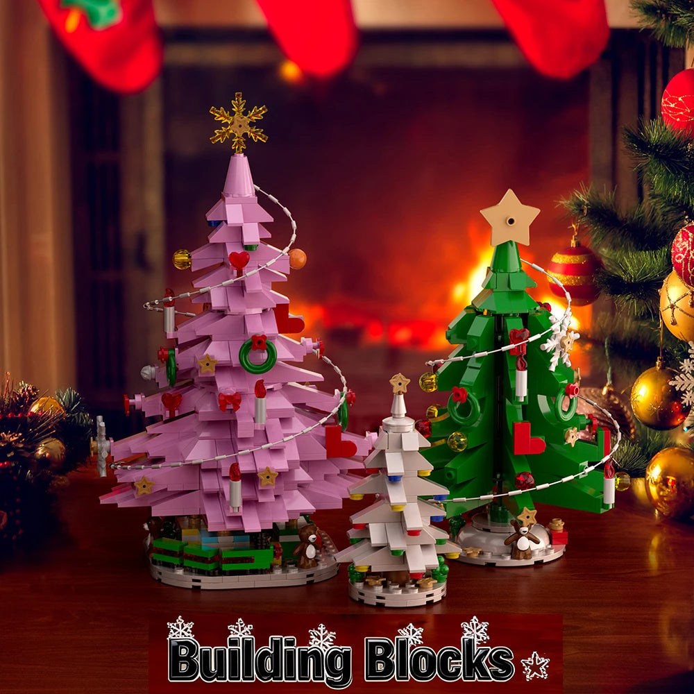 Three Christmas Trees with Led Strips Building Blocks Kit 743 PCS DIY Home Decor Assembly Toy Holiday Gift for Kids New Year Set