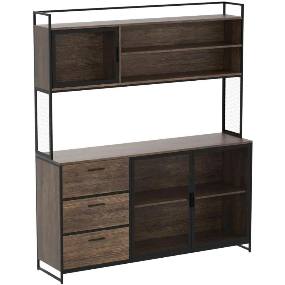 Large kitchenware storage cabinet, metal frame, drawers and microwave rack, independent kitchen storage cabinet