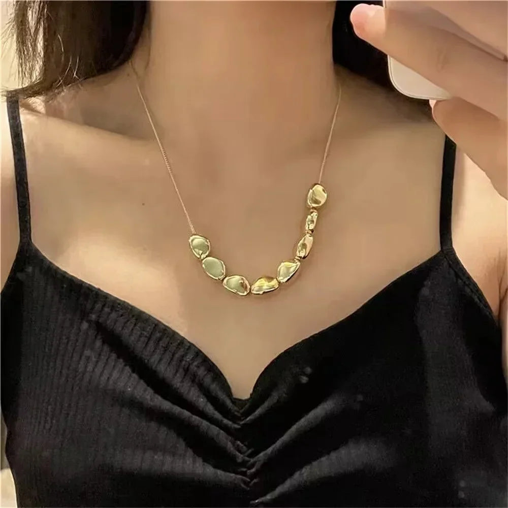 Vintage Silver-plate Geometric Exaggerated CCB Chain Necklace For Women Female Fashion Boho Artificial Pearl Y2K Jewelry Gift