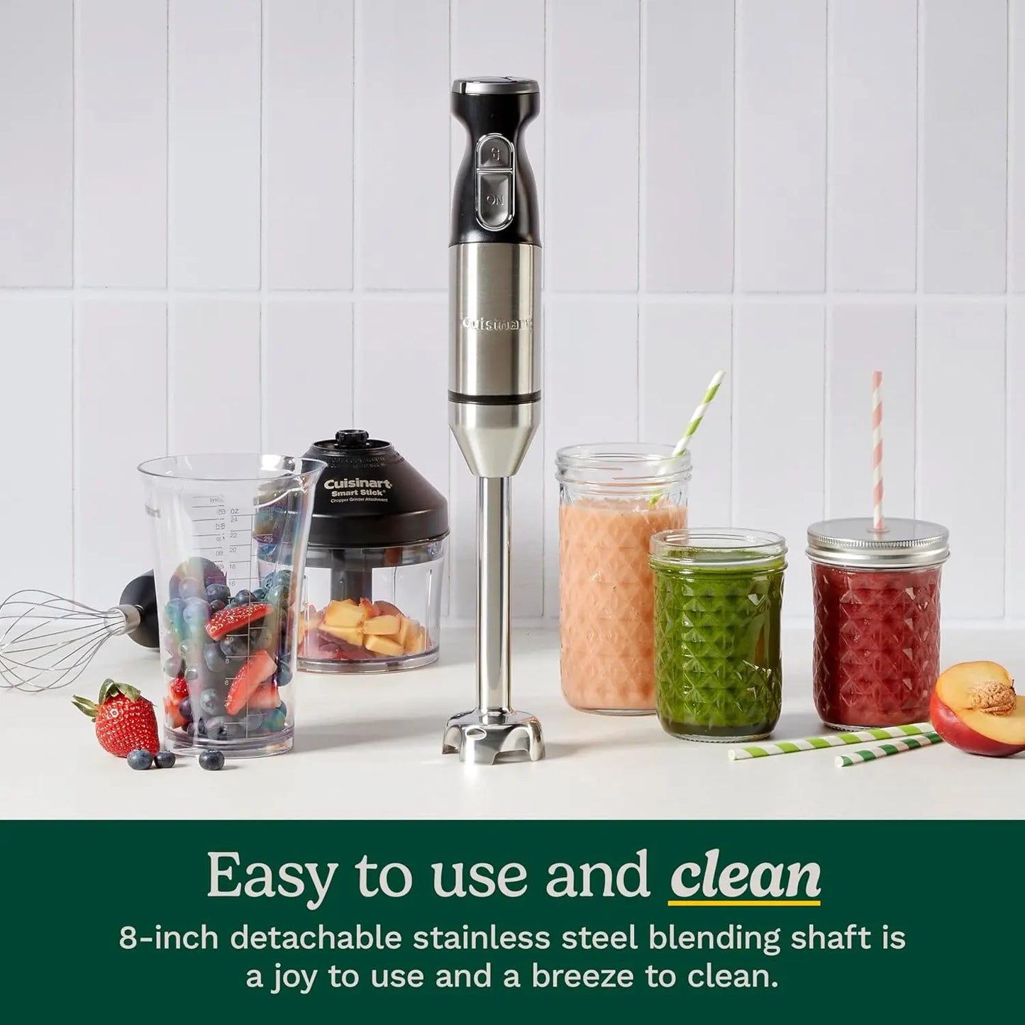 Compact Variable Speed Hand Blender with Stainless Steel Blades, Cordless Immersion Mixer for Smoothies, Soups, and Purees
