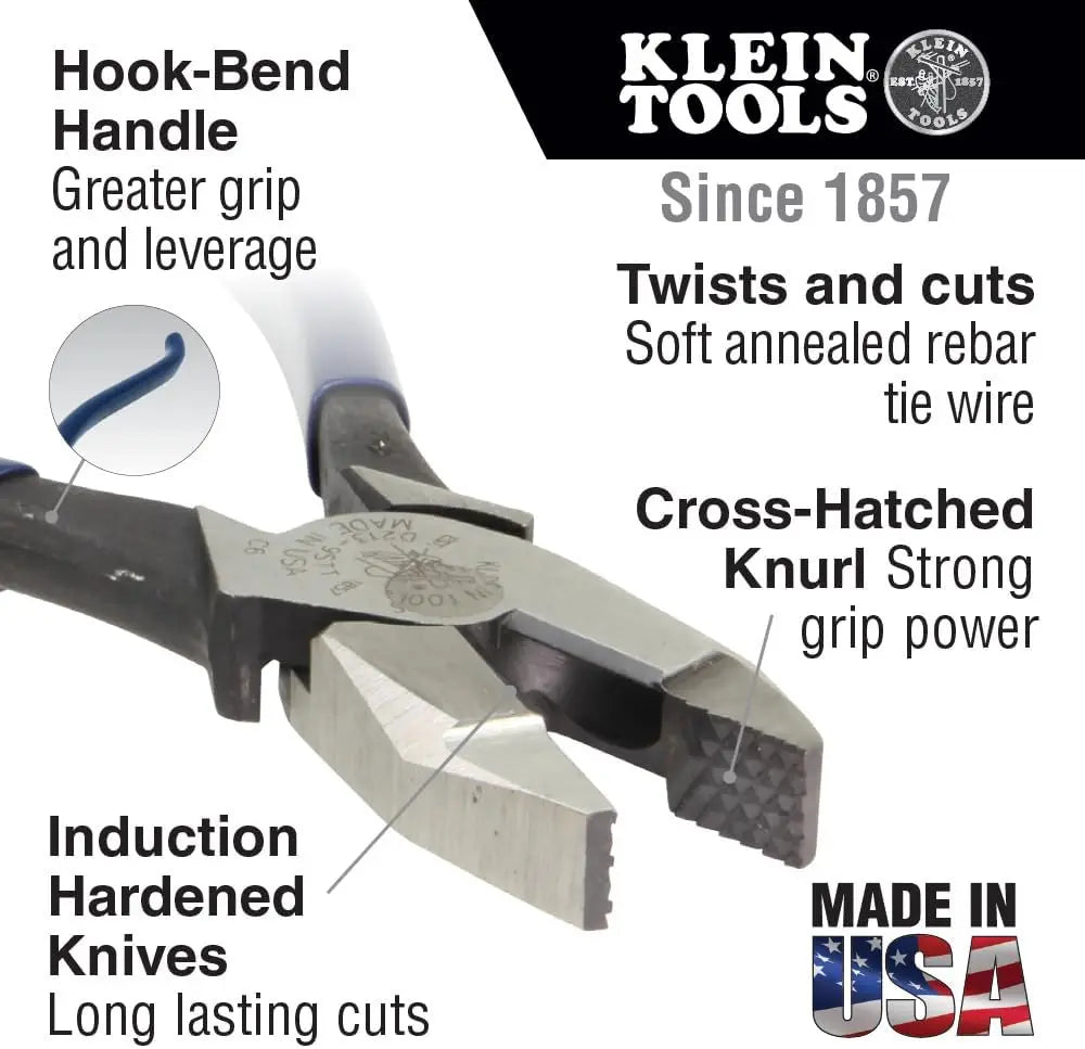 Heavy-duty Ironworker Pliers with Spring Loaded Side Cutters, Twists and Cuts Annealed Rebar Tie Wire, Knurled Jaws, 9-Inch Long