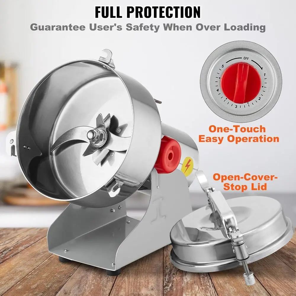 2000g Electric Grain Mill Grinder, High Speed 3400W Commercial Spice Grinders, Stainless Steel Pulverizer Powder Machine for Dry