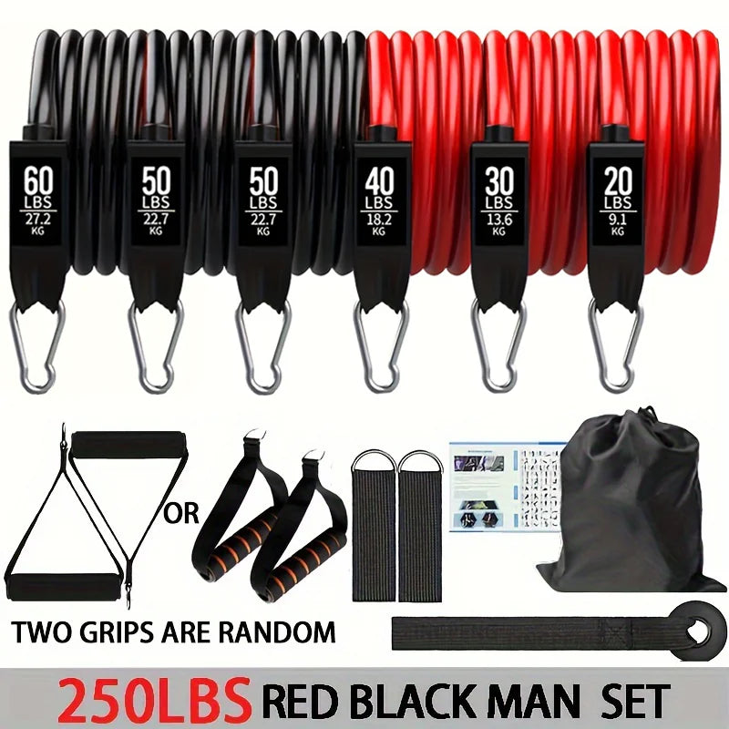 Resistance Bands Set 250lbs Elastic Exercise Bands with Door Anchor, Handles, Ankle Straps and Carry Bag, Indoor Outdoor Fitness