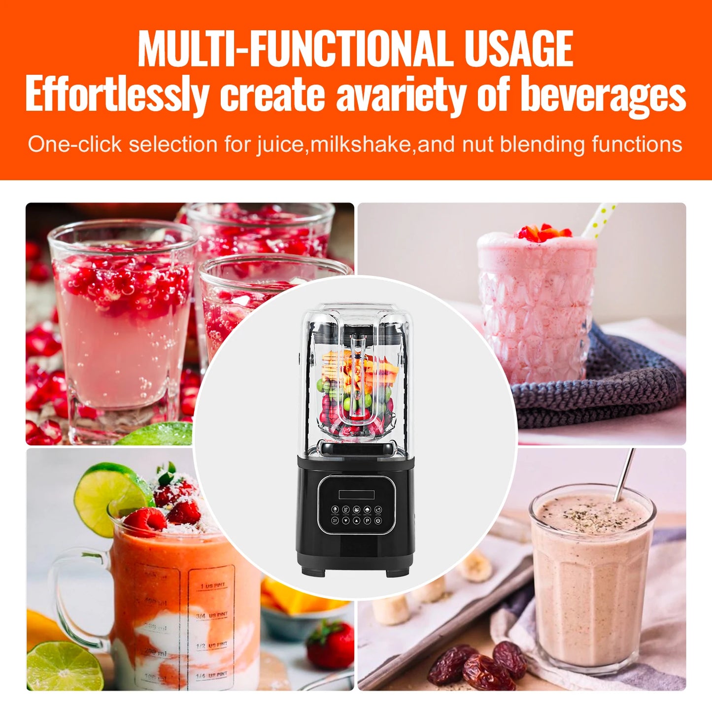 VEVOR 2L Smoothie Blender Commercial Grade Food Fruit Processor Multifunctional Mixer Make Shakes And Crush Technology Home