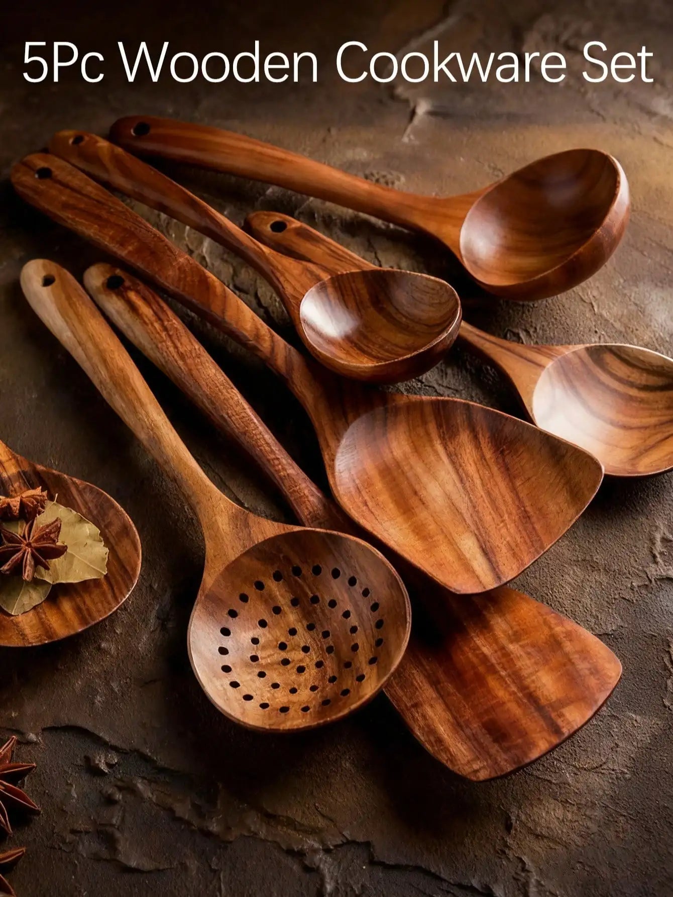 10-Pcs Sturdy Wooden Spoons Set - W/Storage Box, Heat-Resistant, Kitchen Baking Utensils