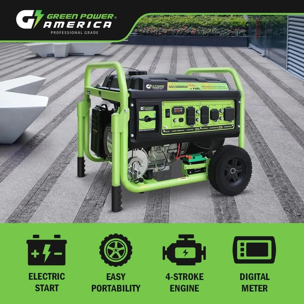 13000W Dual Fuel Portable Generator, Gas/Propane, Electric Start, Home Backup & RV Ready