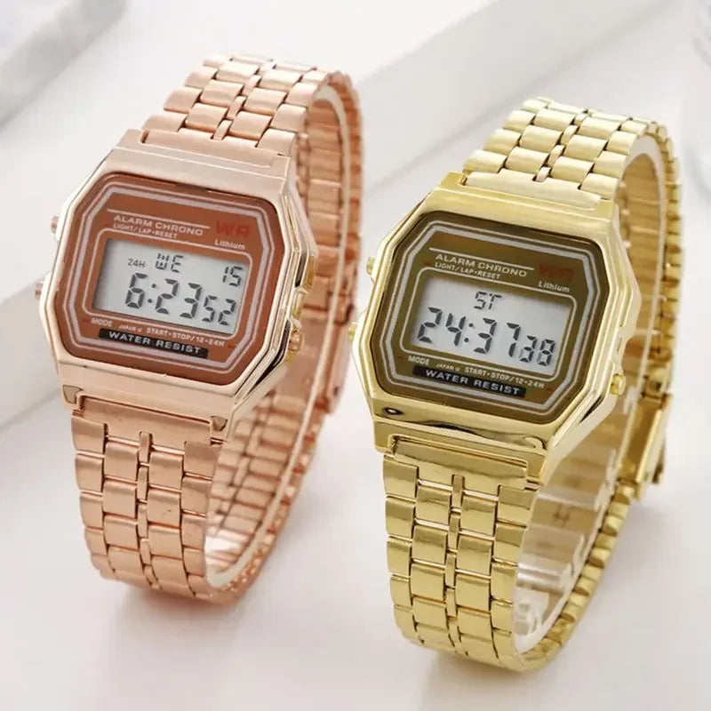 New Women Men Unisex Watch Gold Black Vintage LED Digital Sports Military Wristwatches LED Electronic Digital Present Gift Male