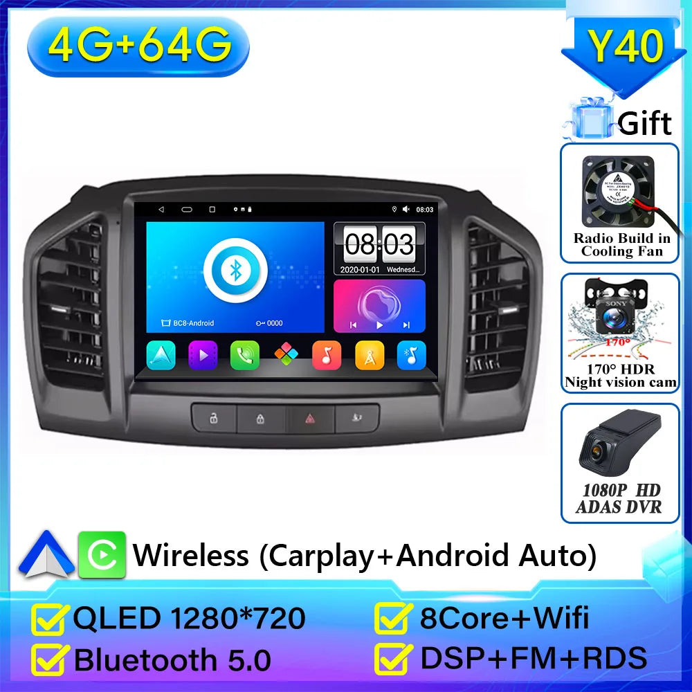 Car Radio Carplay Android 16 For Opel Insignia 2008 - 2012 For Buick Regal 2009 - 2013 Navigation GPS Stereo 4G Wifi No 2din DVD