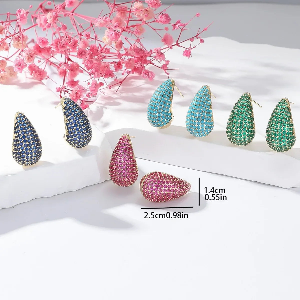 2026 New Fashion luxury Gold Color Zirconia Drop Earrings for Women Water Shape Copper Stud Earrings Women Fashion Jewelry