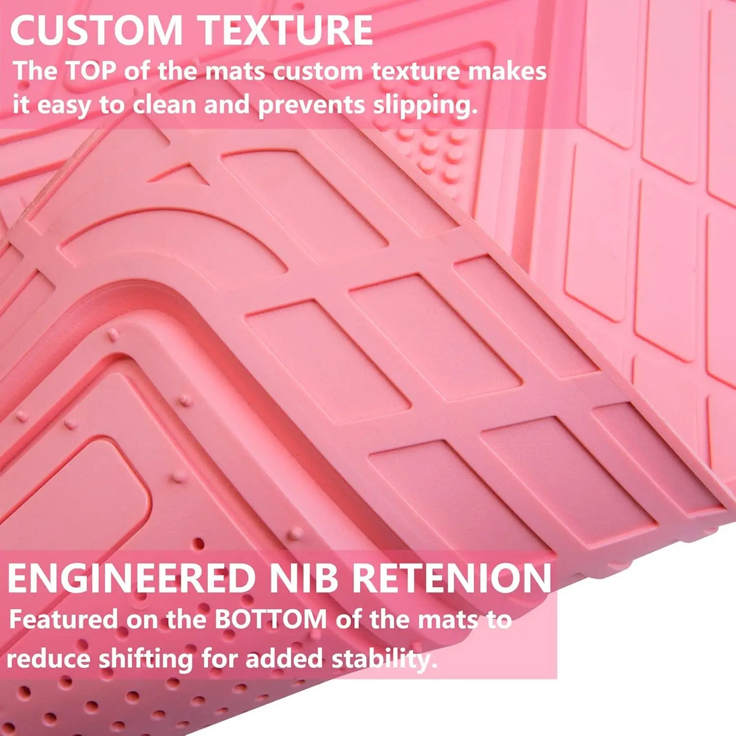 Pink Heavy Duty Rubber Floor Mats Full Set with Trunk Liner - Universal Waterproof All Weather Car Mats for Women SUV Truck
